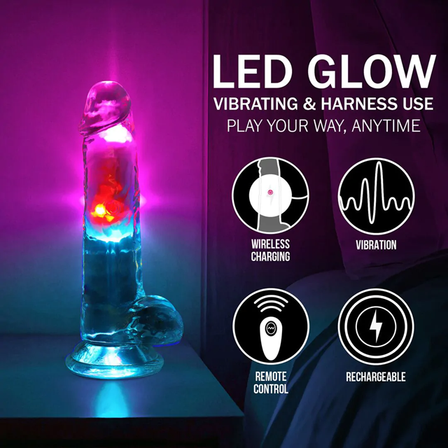 LED Vibrating Straight Cock with Balls 20 cm - Transparent