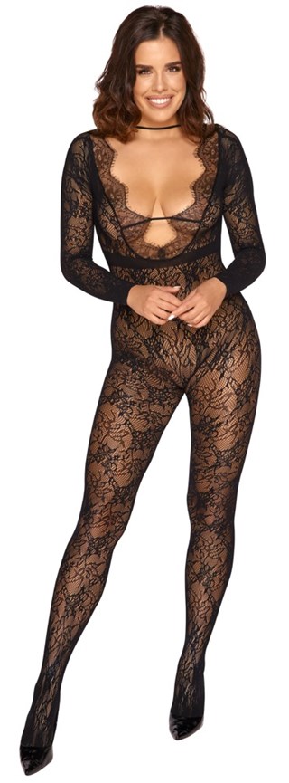 Long-sleeved Crotchless Catsuit Black