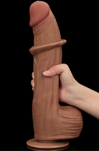 Sliding Skin Dual Layer Dildo Brown 31 cm