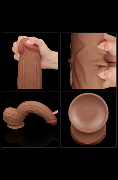 Sliding Skin Dual Layer Dildo Brown 31 cm