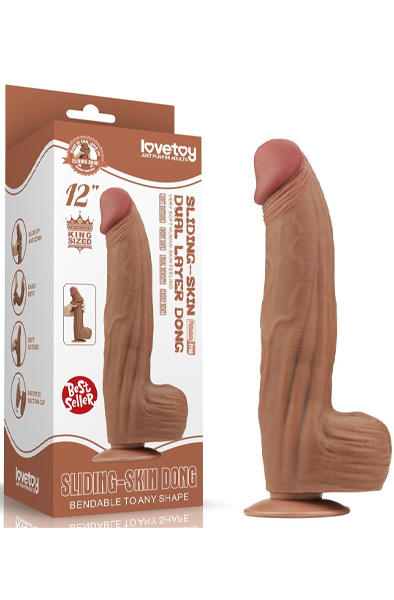 Sliding Skin Dual Layer Dildo Brown 31 cm