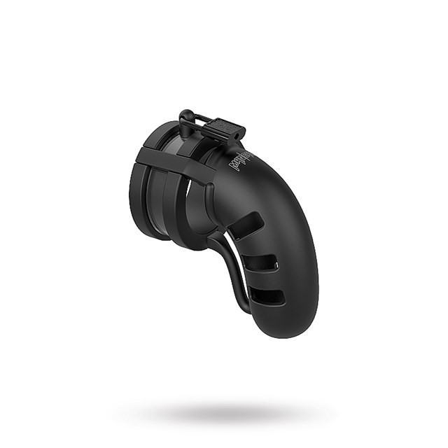 Model 19 - Chastity - 4.5"" - Silicone Cage Ballsplitter - Black