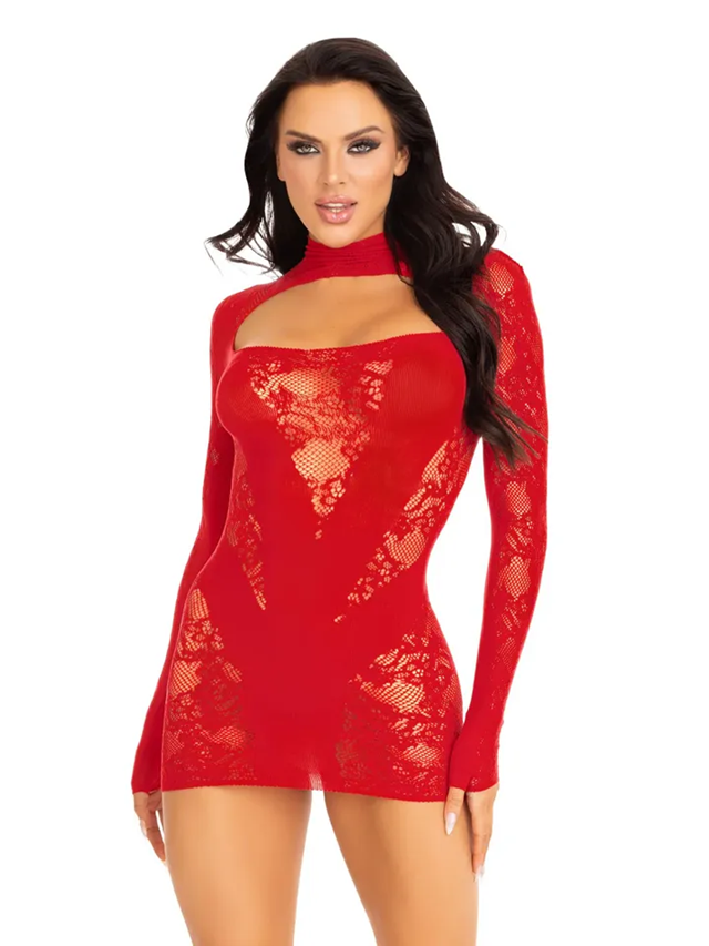 Mini Dress & Gloved Sleeves Red