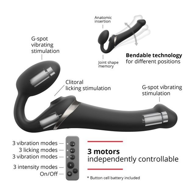 MULTI ORGASM BENDABLE STRAP-ON - XL - BLACK