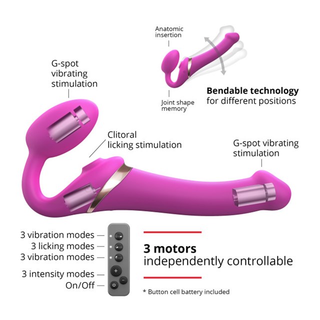 MULTI ORGASM BENDABLE STRAP-ON - S - FUCHSIA