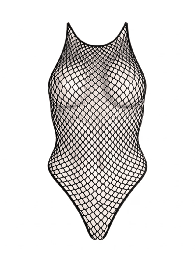 Net Snap Crotch Tank Bodysuit Black