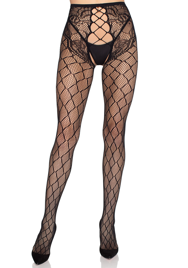Net Tights With Crotchless Panty