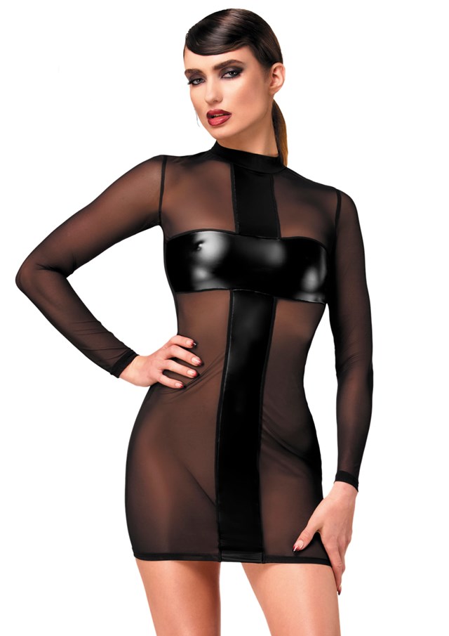 F369 Crossfire Mesh & Wetlook Mini Dress