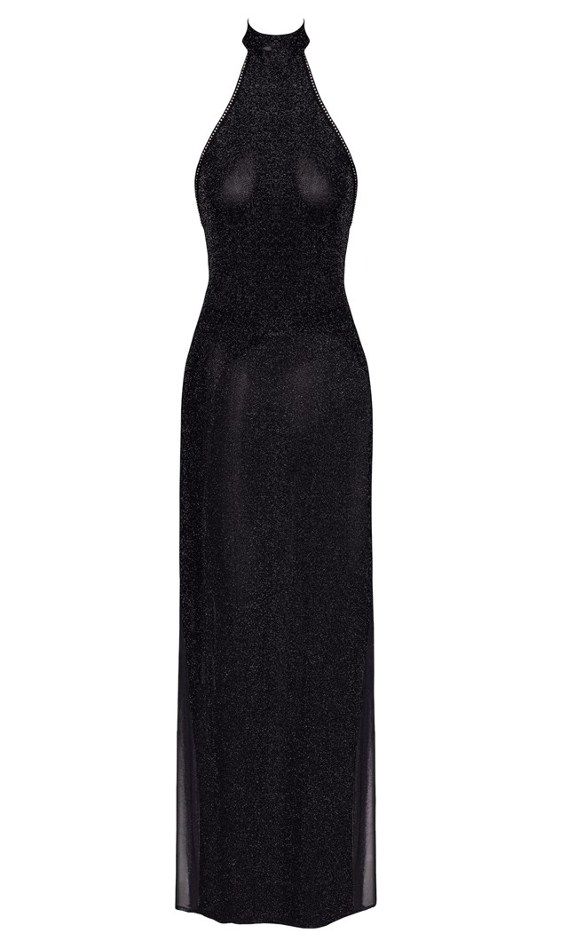F372 Onyx Twin-slit Long Dress