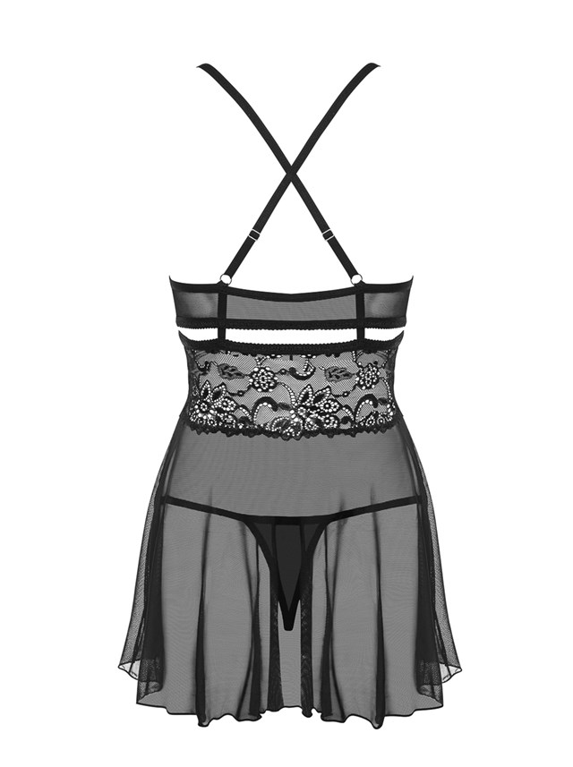 838 - Svart Babydoll og Stringtruse