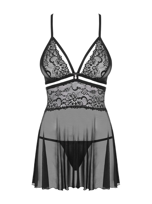 838 - Svart Babydoll og Stringtruse