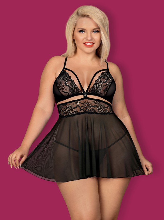 838 - Svart Babydoll og Stringtruse