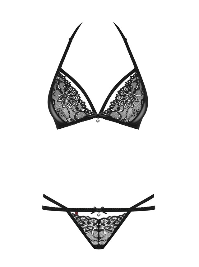 838 - Svart Sett med BH og Stringtruse