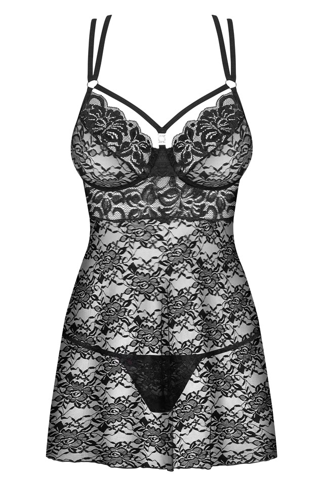 860 - Svart babydoll og stringtruse