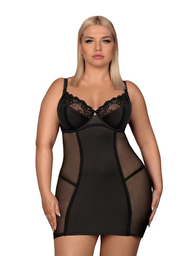 AMALLIE - SVART CHEMISE & STRINGTRUSE