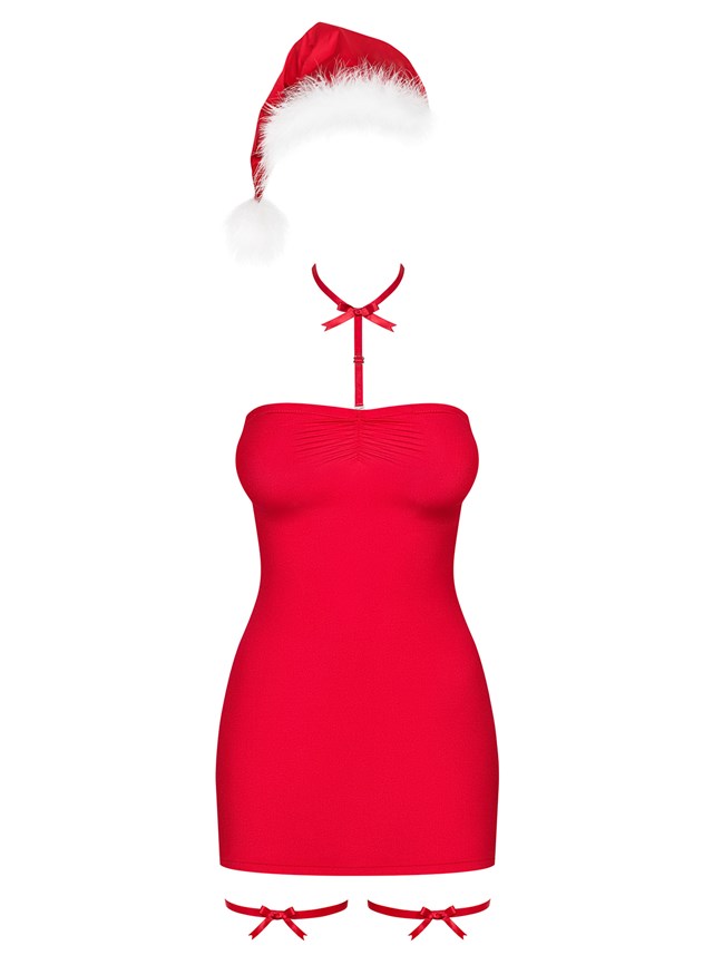 Kissmas - Rød Chemise Med Strømpebånd og Nisselue