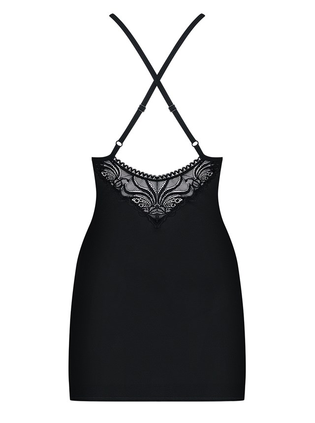 828 - Svart Chemise med Stringtruse