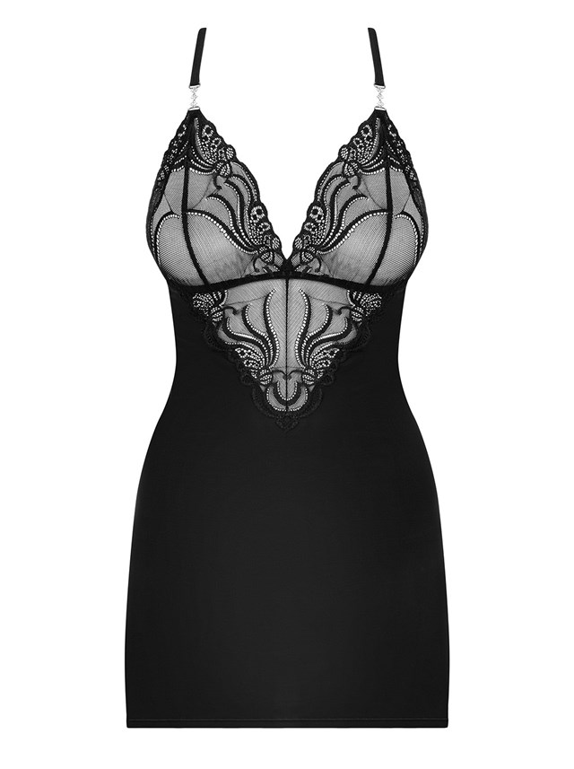 828 - Svart Chemise med Stringtruse