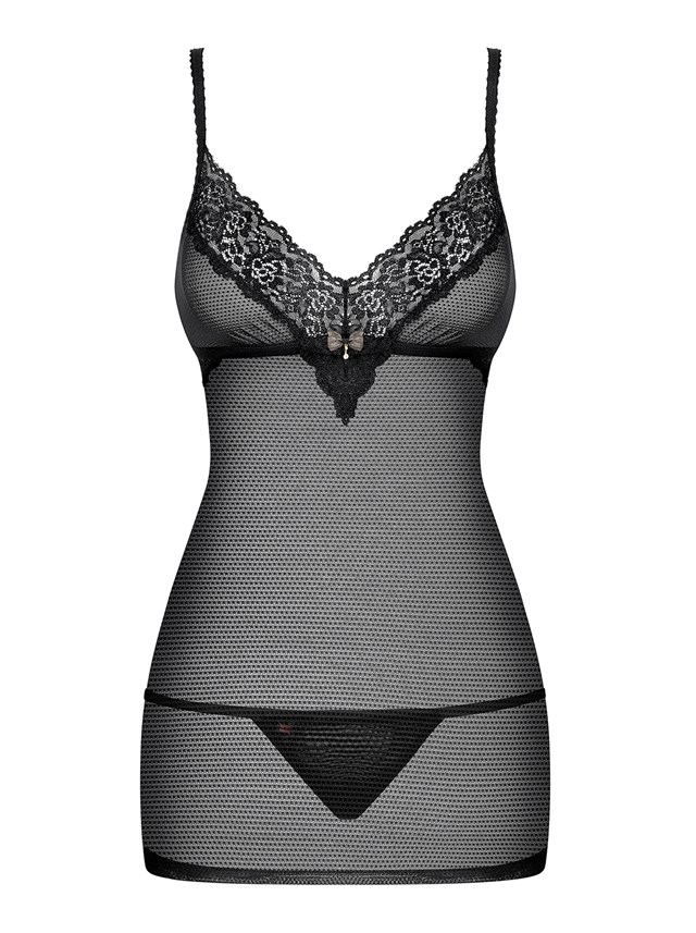852 - Svart Chemise og Stringtruse