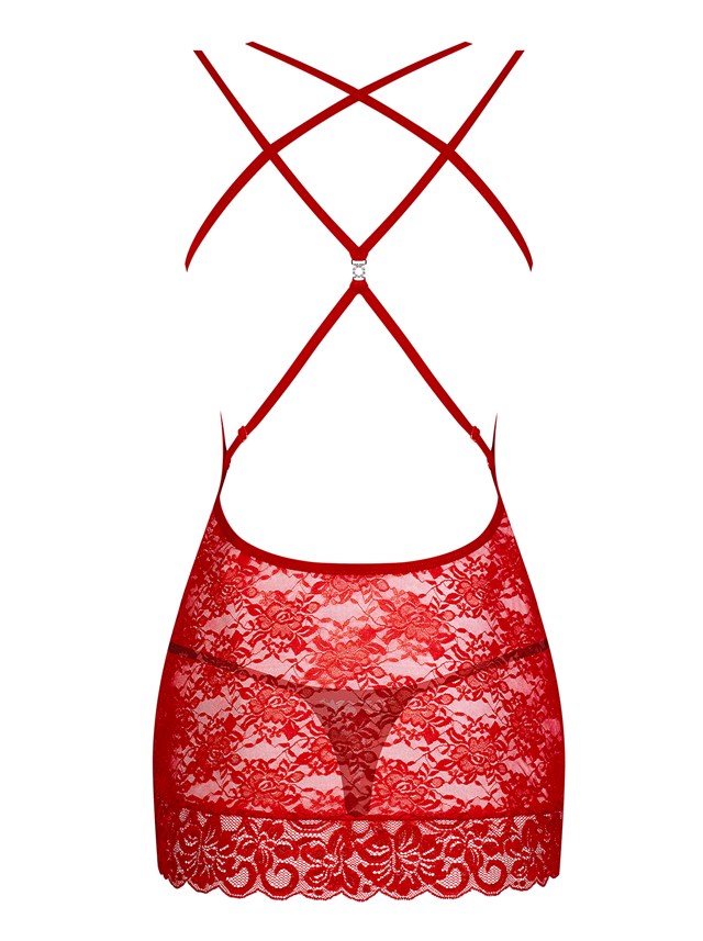 860 - Rød Chemise og Stringtruse