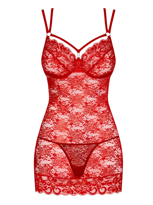 860 - Rød Chemise og Stringtruse