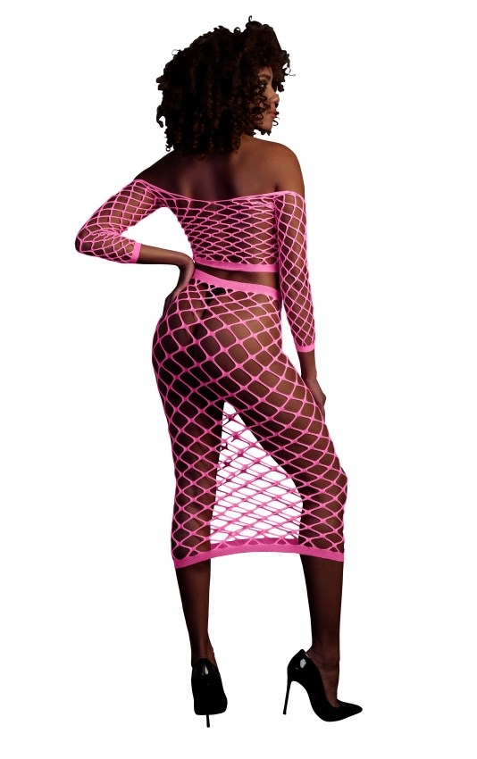 Pink Long Sleeve Crop Top and Long Skirt