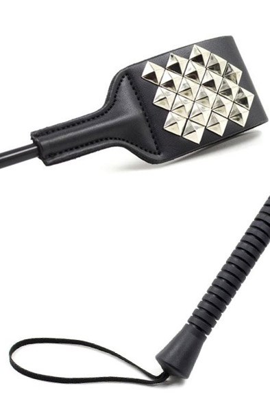 Square Spot Riding Crop - Black