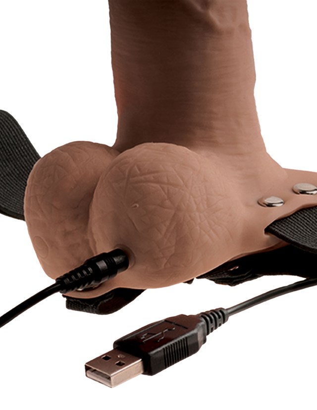 Rechargeable 15.5 cm Hollow Strap-on - Tan
