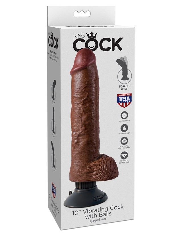 Vibrating Dildo with Balls 20 cm - Brown
