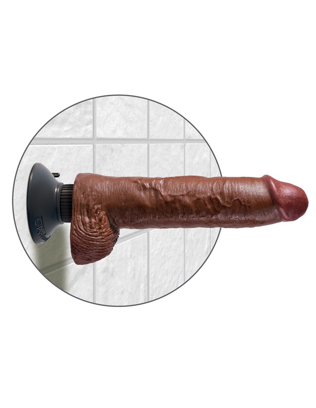 Vibrating Dildo with Balls 20 cm - Brown