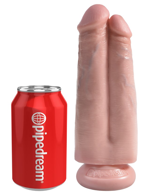 Two Cocks One Hole Strap-On 17.8cm - Flesh
