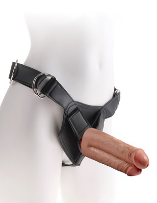Two Cocks One Hole Strap-on 17.8cm - Tan