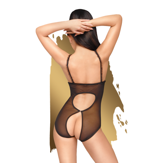 Turned On - Cupless Playsuit with Bow Details - Svart