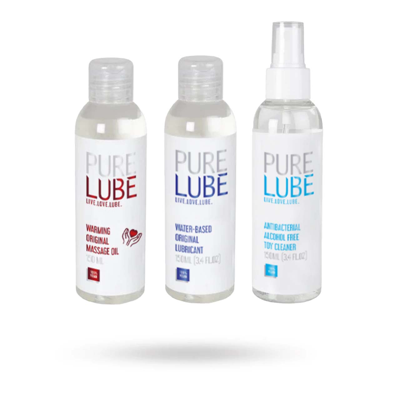 PURE LUBE WARMING ORIGINAL MASSAGE OIL + ORIGINAL LUBRICANT + TOY CLEANER 3X150 ML