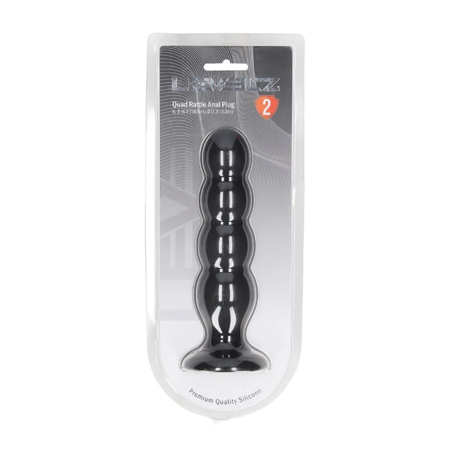Quad Rattle Liquid Silicone Anal Plug - XL - Black