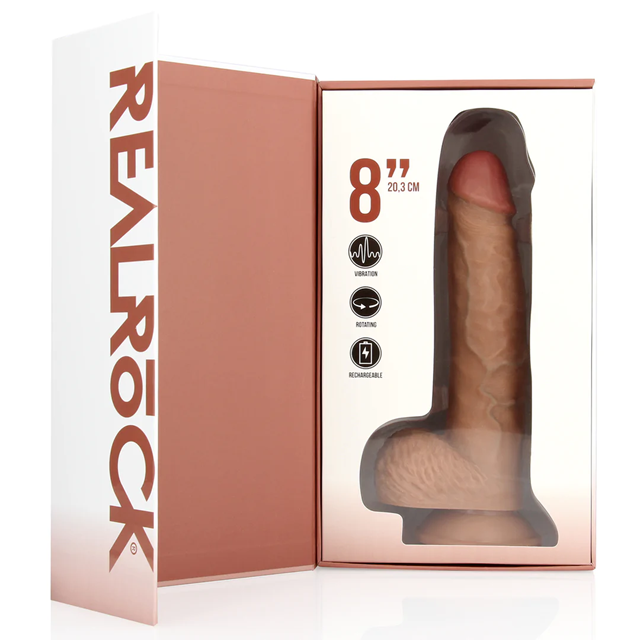 Vibrating and Rotating Straight Cock with Balls 20,5 cm - Tan