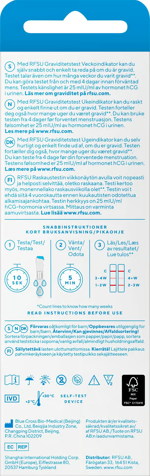 RFSU Weeks – Graviditetstest med ukeindikator 2 stk