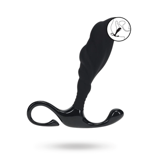 Rippled With Hard Loop Silicone Prostate Massager - L - Black