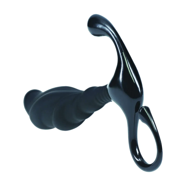 Rippled with Hard Loop Silicone Prostate Massager - L - Black