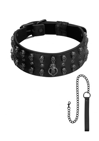 Ouch! Skulls And Bones - Neck Chain With Skulls And Leash
