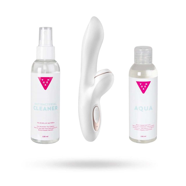 SETT MED SATISFYER PRO G-SPOT RABBIT, GLIDEMIDDEL & TOY CLEANER 2X150 ML