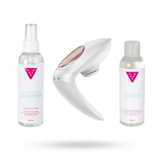 Sett Med Satisfyer Pro 4 Couples Parvibrator, Glidemiddel & Toy Cleaner 2x150 Ml