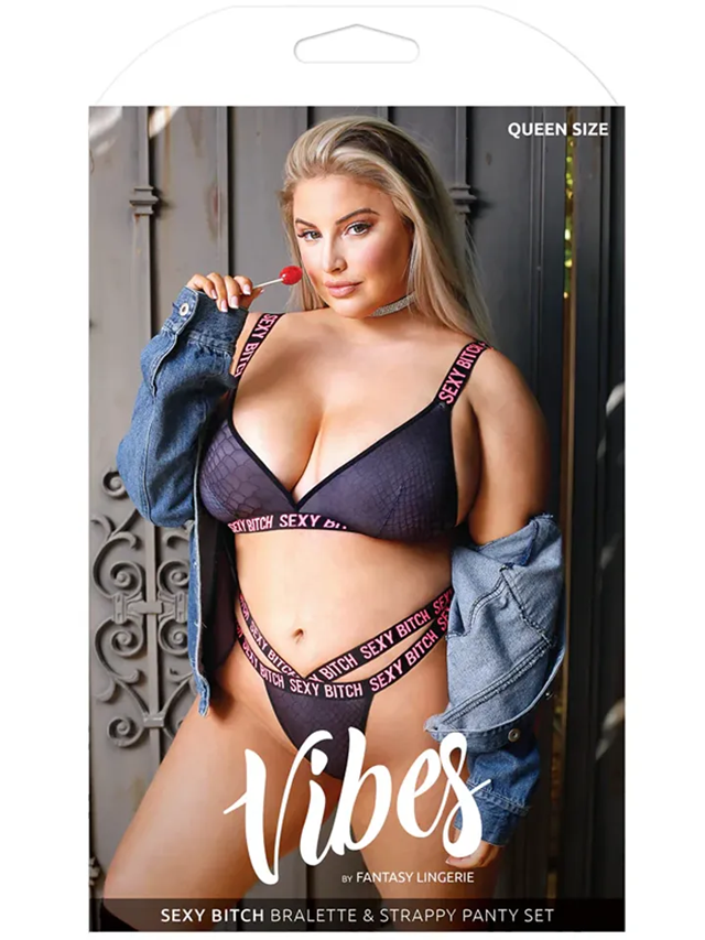Sexy Bitch Bralette & Strappy Thong Panty Queen Size