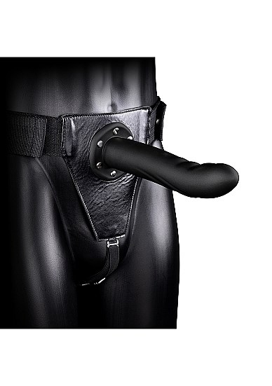 Textured Curved Hollow Strap-on 20 cm - Black