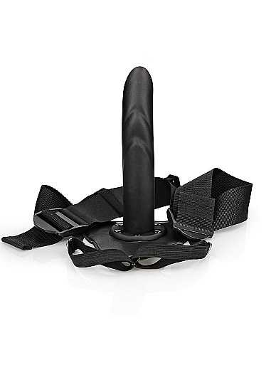 Textured Curved Hollow Strap-on 20 cm - Black