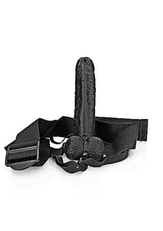 Hollow Strap-on With Balls 18 Cm - Svart
