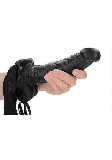 Hollow Strap-on with Balls 18 cm - Svart
