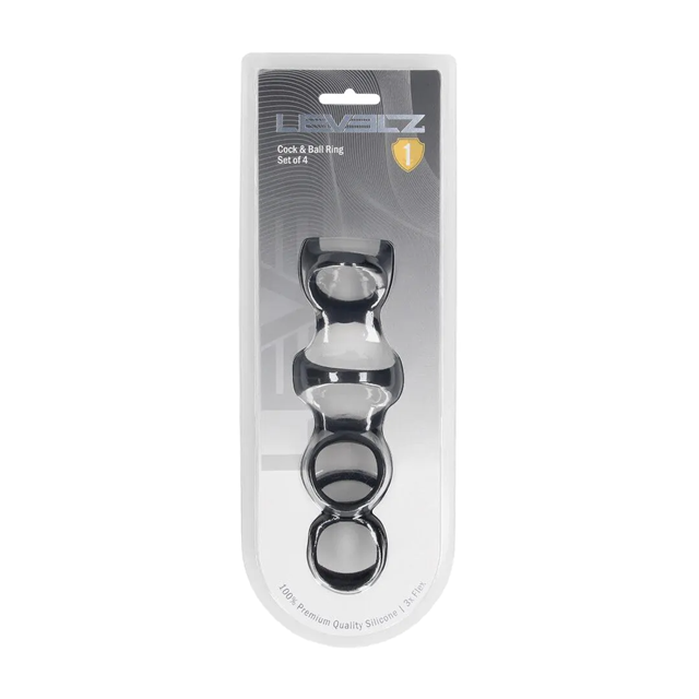 Silicone Cock and Ball Ring Set of 4 - Black