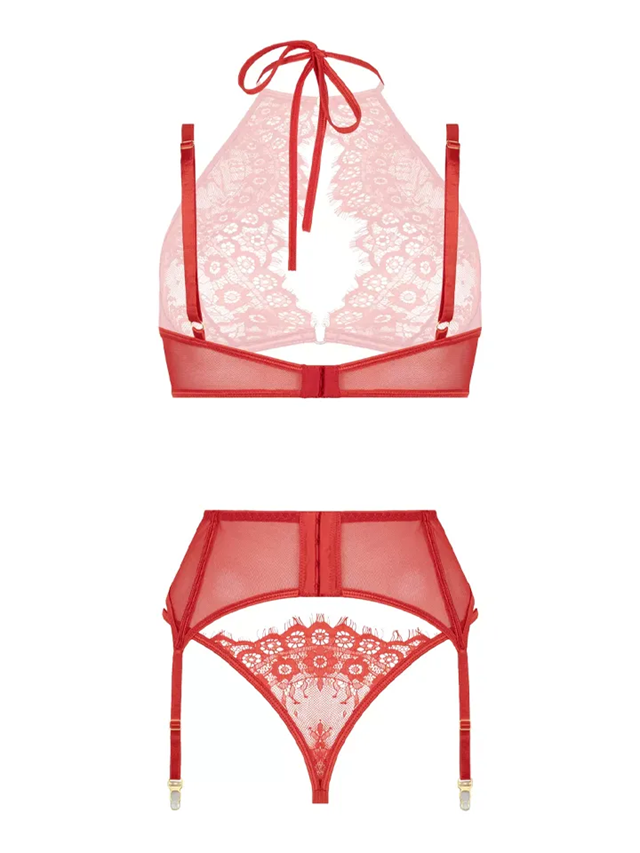 Simona Lace 3-Piece Garter Set Red