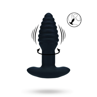 Vibrating And Rotating Ribbed Silicone Anal Plug - Black